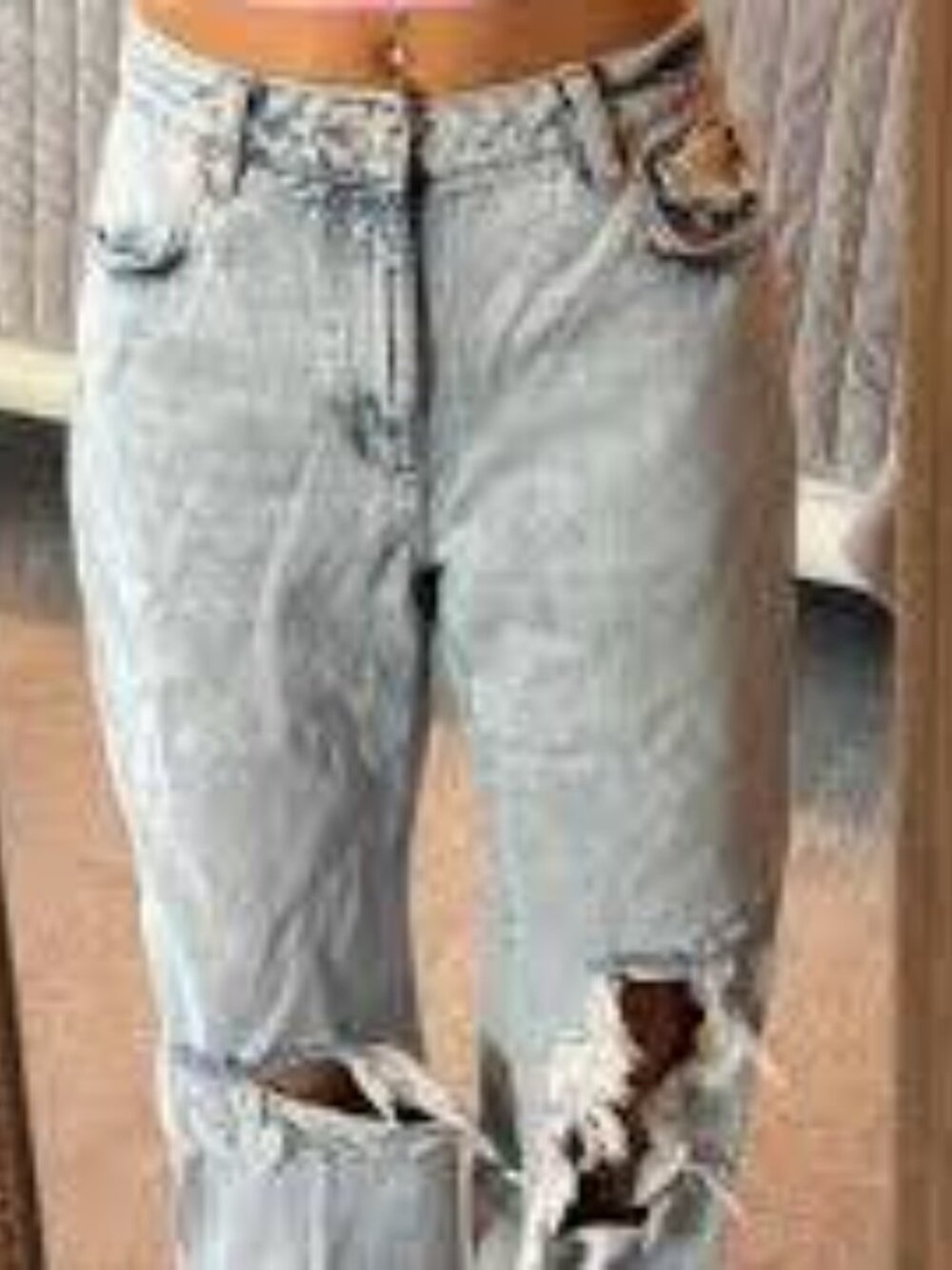 Garage Denim Jambe Wide Leg Distressed Jeans